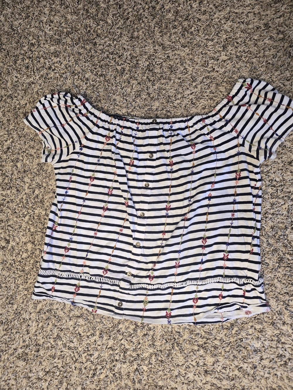 Women’s Off-Shoulder Striped Button-Front Top in White and Navy